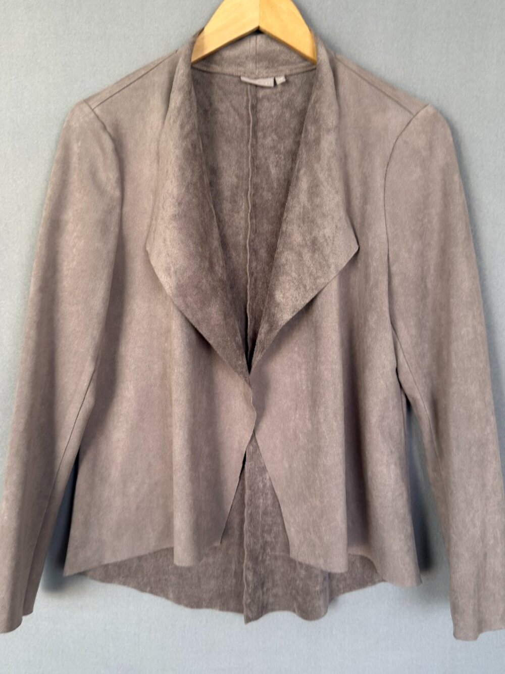 Ellie Kai Faux Suede Jacket Women's XS Gray-Beige Draped Open Front